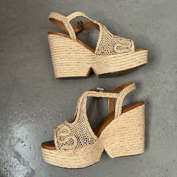 CLERGERIE Artisinal Braided Raffia Platform Wedge Sandals - Picture 7 of 11